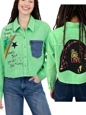 Custom Bob Marley crop top long sleeve oversized S